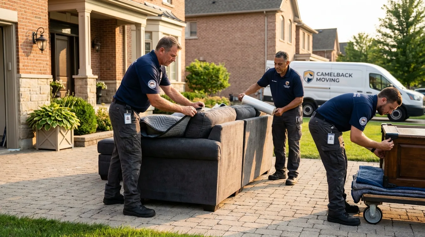 Large estate moving crew wrapping furniture in Ralls, TX
