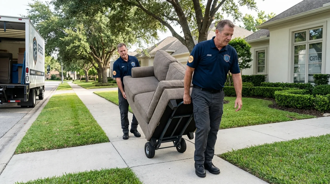 Local residential moving crew loading furniture in Ralls, TX