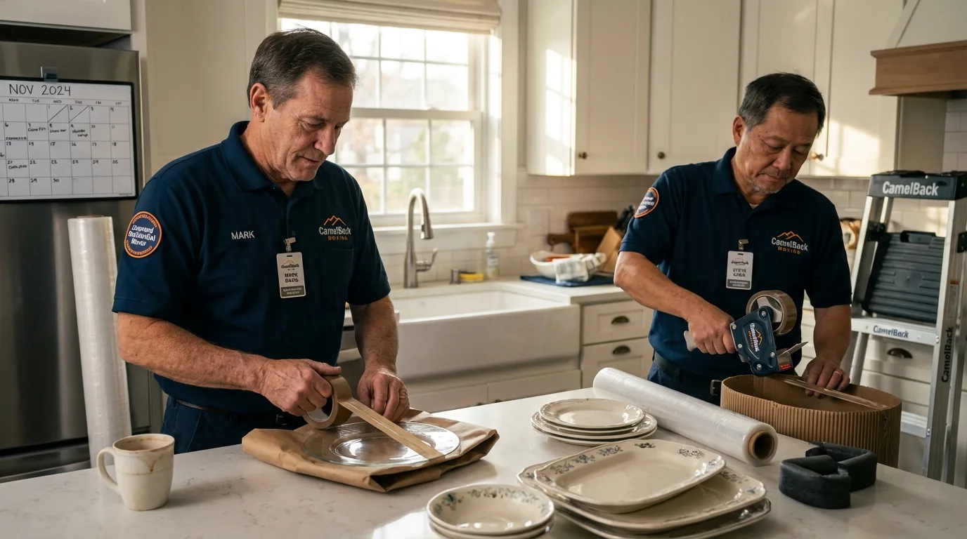 Professional crew packing kitchen dishware in Ralls, TX